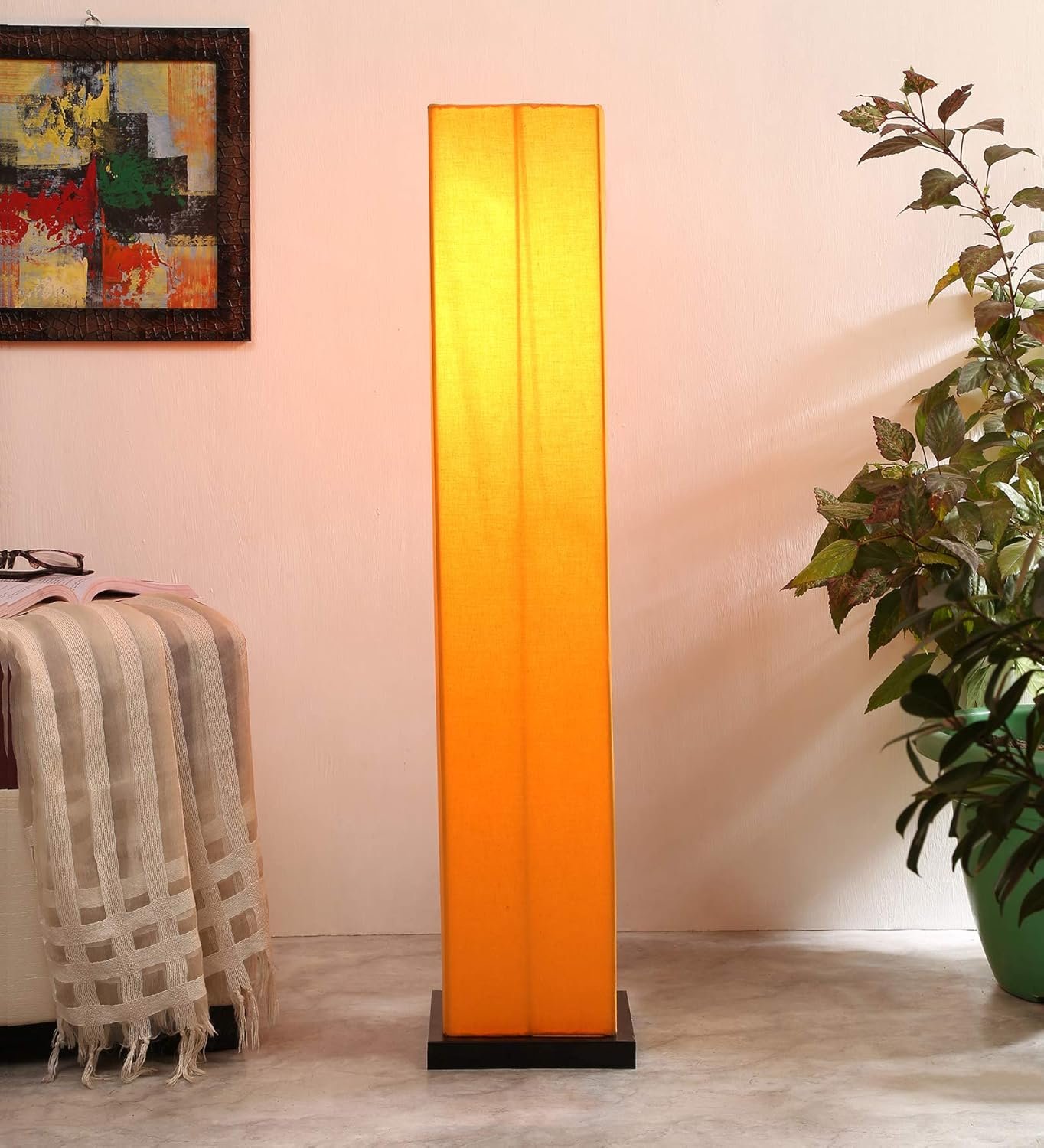 Yellow Cotton Square Iron Floor Lamps (Yellow,Cotton)