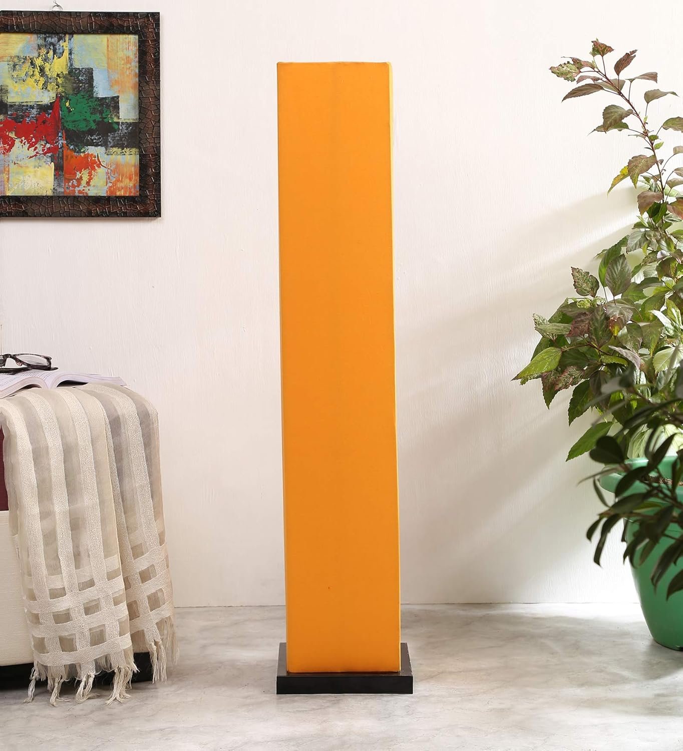 Yellow Cotton Square Iron Floor Lamps (Yellow,Cotton)