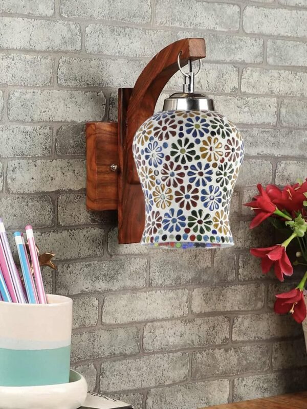Wooden Wall Lamp, Wall Decor, Wall Hanging Wood Light lamp,Vintage Wall Lamps, Industrial Wall Lights Decorative Home, Living Room, Indoor Outdoor Lighting-Mosaic Glass -D