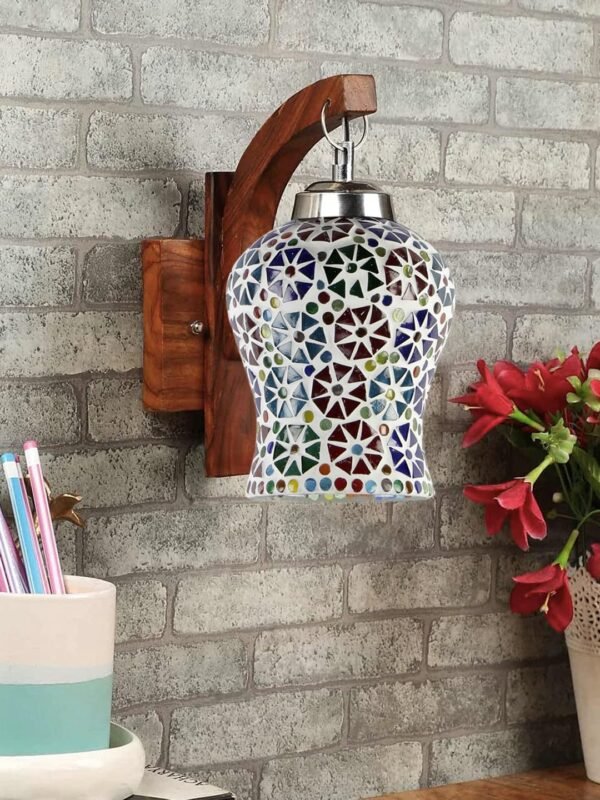 Wooden Wall Lamp, Wall Decor, Wall Hanging Wood Light lamp,Vintage Wall Lamps, Industrial Wall Lights Decorative Home, Living Room, Indoor Outdoor Lighting-Mosaic Glass -K