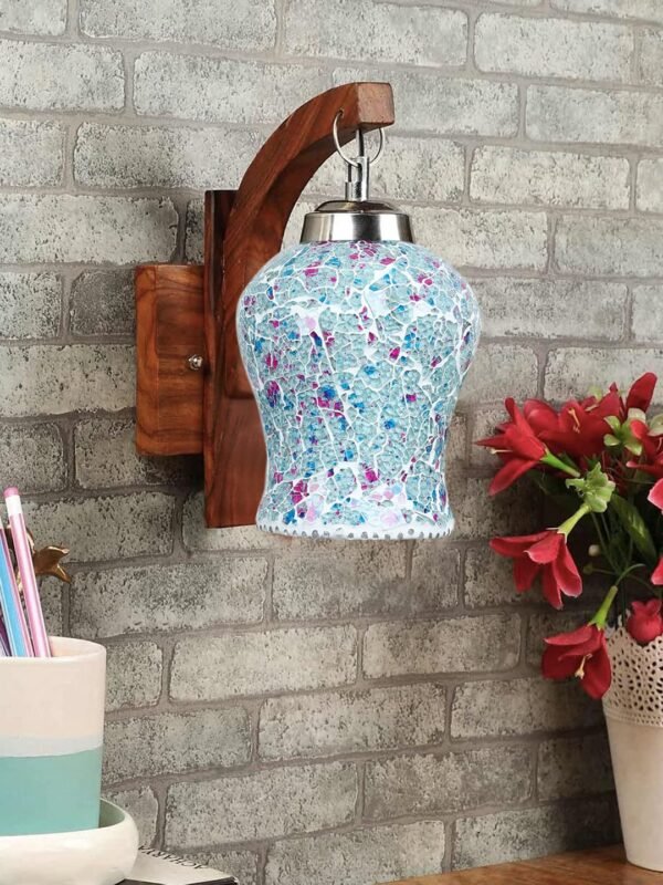 Wooden Wall Lamp, Wall Decor, Wall Hanging Wood Light lamp,Vintage Wall Lamps, Industrial Wall Lights Decorative Home, Living Room, Indoor Outdoor Lighting-Mosaic Glass -O