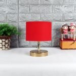 Metal Table lamp with Red Cotton Shade