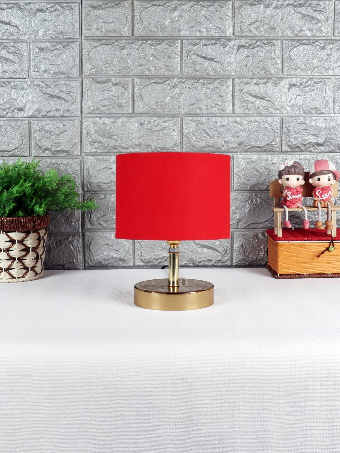 Metal Table lamp with Red Cotton Shade