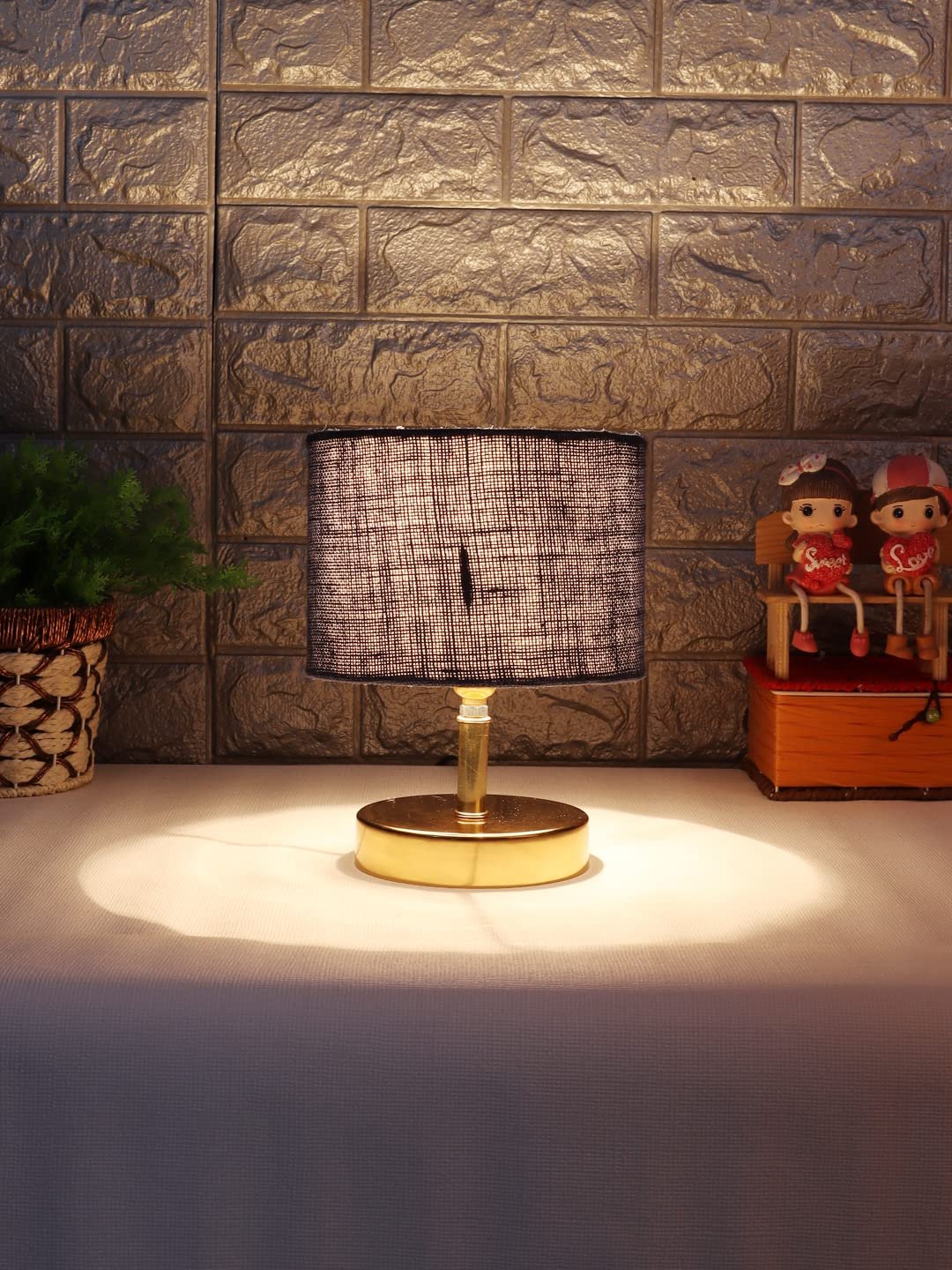 Metal Table lamp with Blue Jute Shade