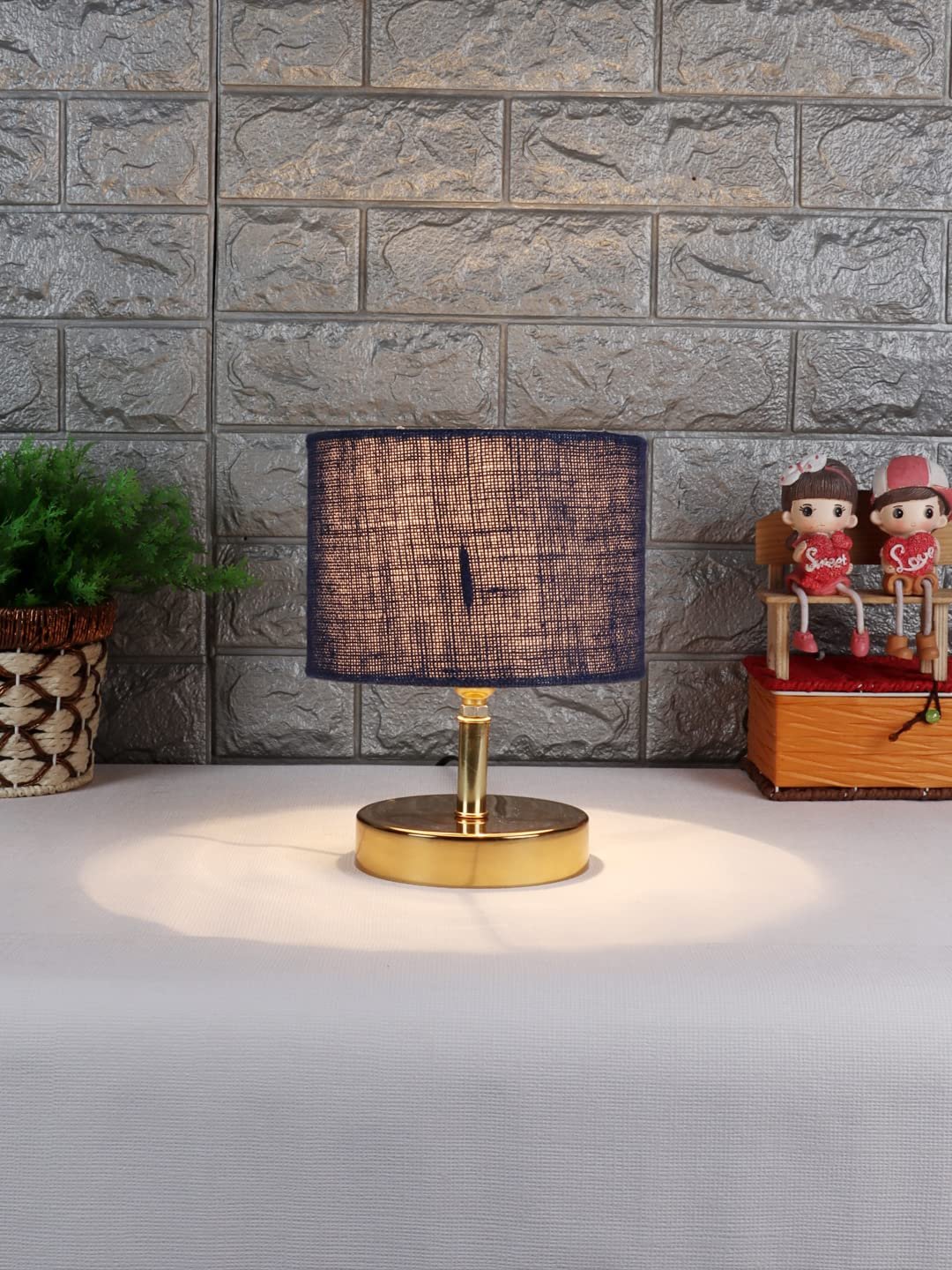 Metal Table lamp with Blue Jute Shade