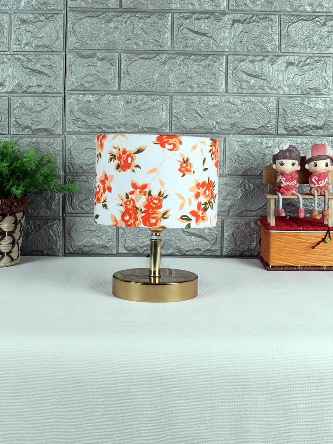 Metal Table lamp with Multicolor Cotton Shade