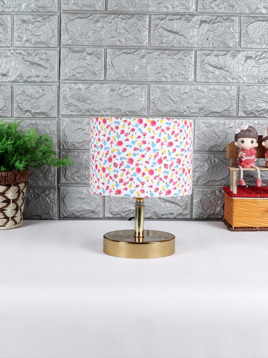 Metal Table lamp with Multicolor Cotton Shade