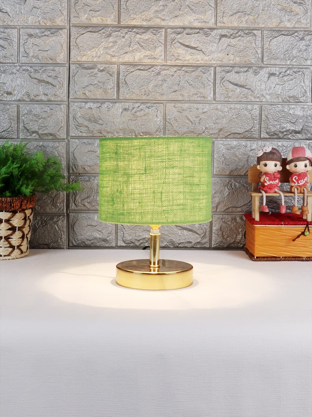 Metal Table lamp with Green Jute Shade