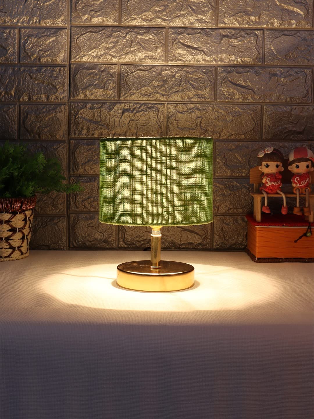 Metal Table lamp with Green Jute Shade