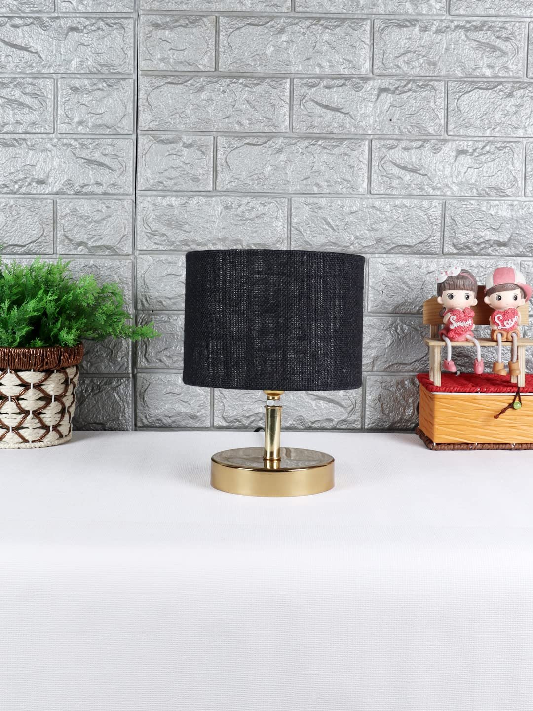 Metal Table lamp with Black Jute Shade