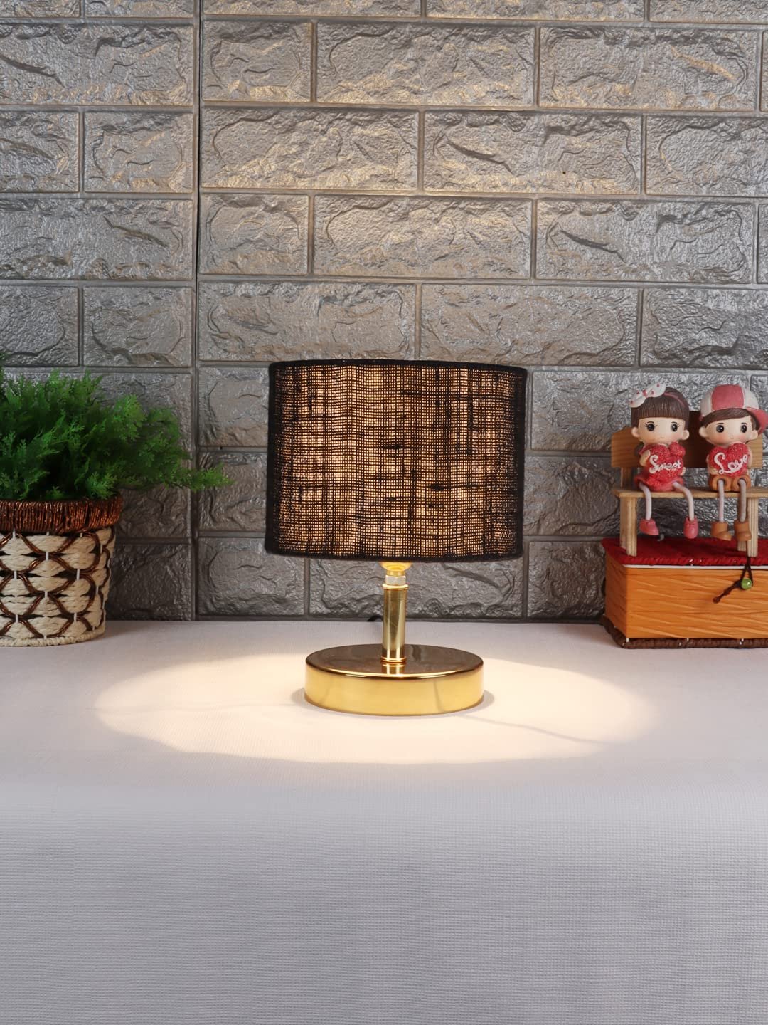 Metal Table lamp with Black Jute Shade