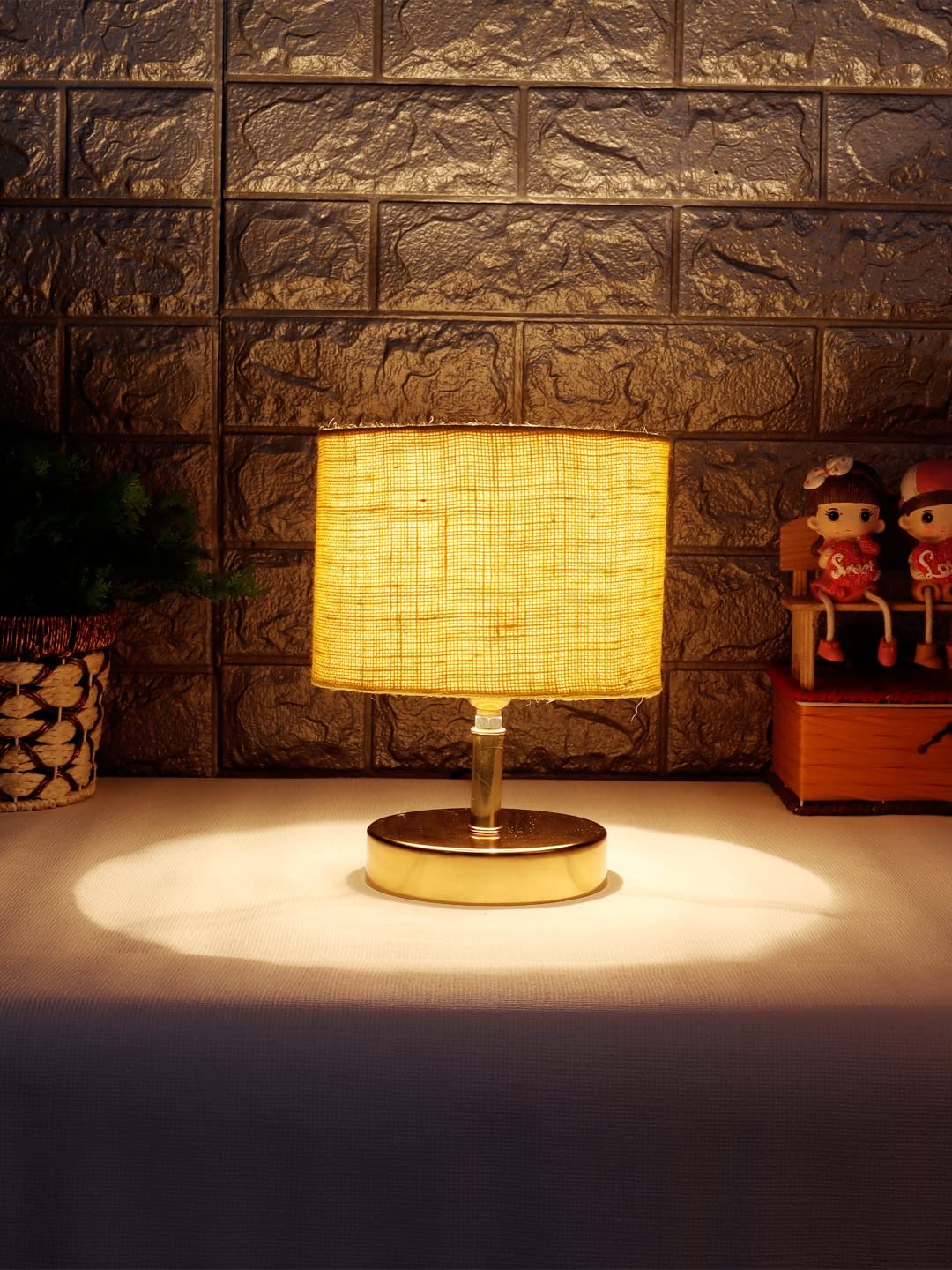 Metal Table lamp with Yellow Jute Shade