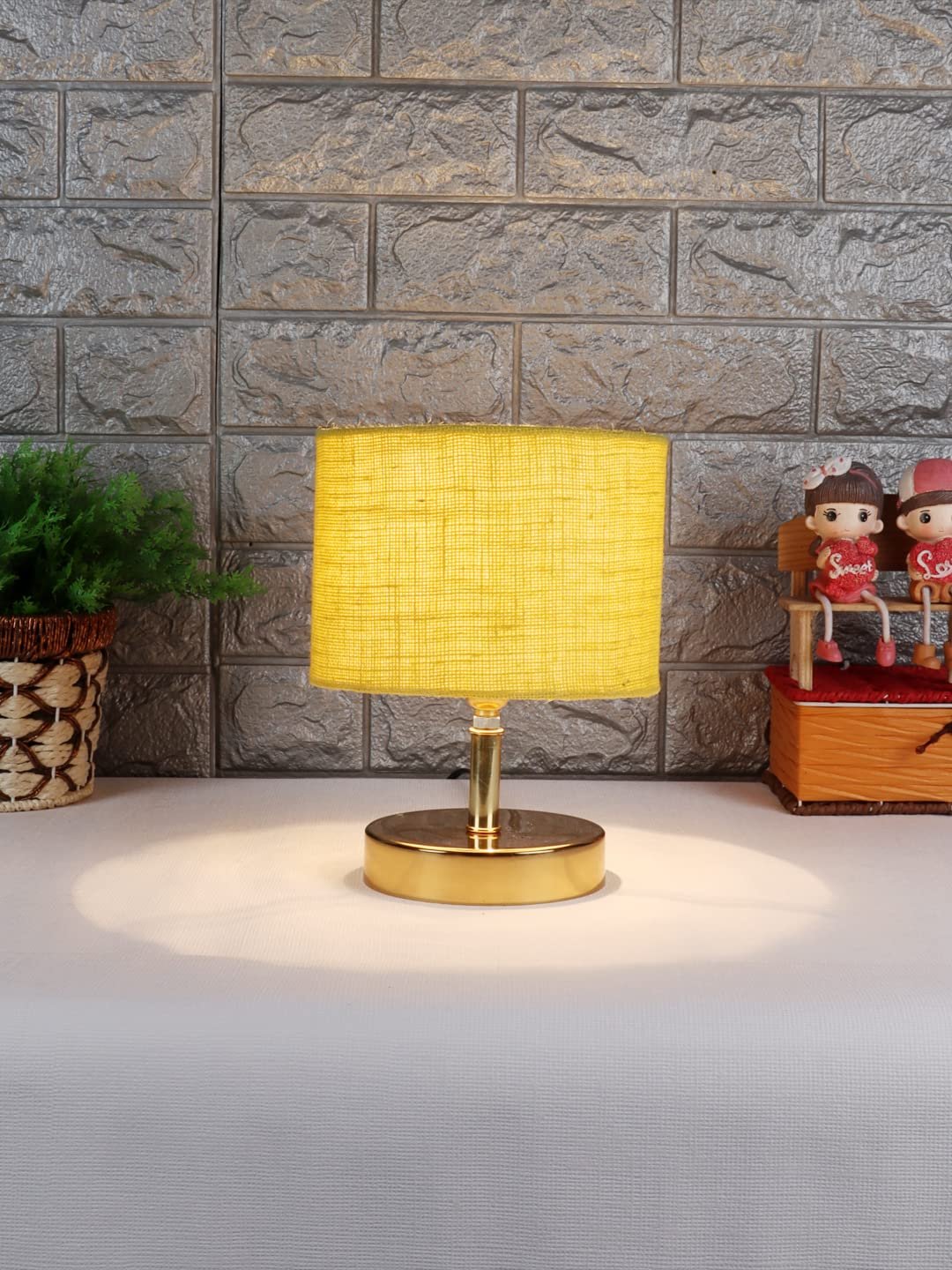 Metal Table lamp with Yellow Jute Shade