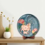 Pastel Pichwai Divine Cow Serenity Print Wall Plate (10 Inch) Finish Frame for Home Decoration, Living Room – Wall Art for Gift, Aesthetic Room Decor Items | Wall Hanging (Greenish)