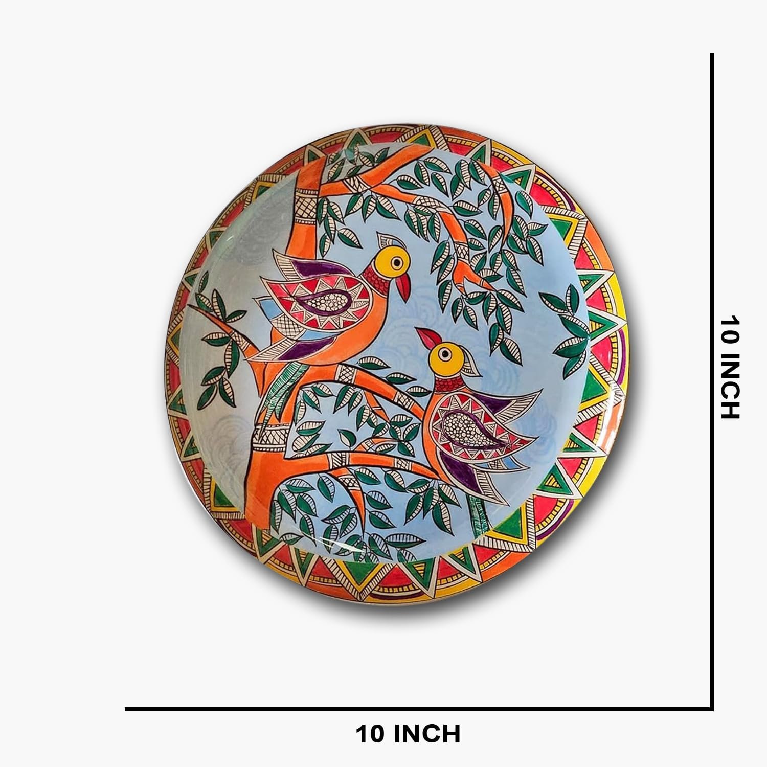 Pastel Pichwai Love Birds Harmony Wall Plate (10 Inch) Finish Frame for Home Decoration, Living Room - Wall Art for Gift, Aesthetic Room Decor Items | Wall Hanging (Multi)