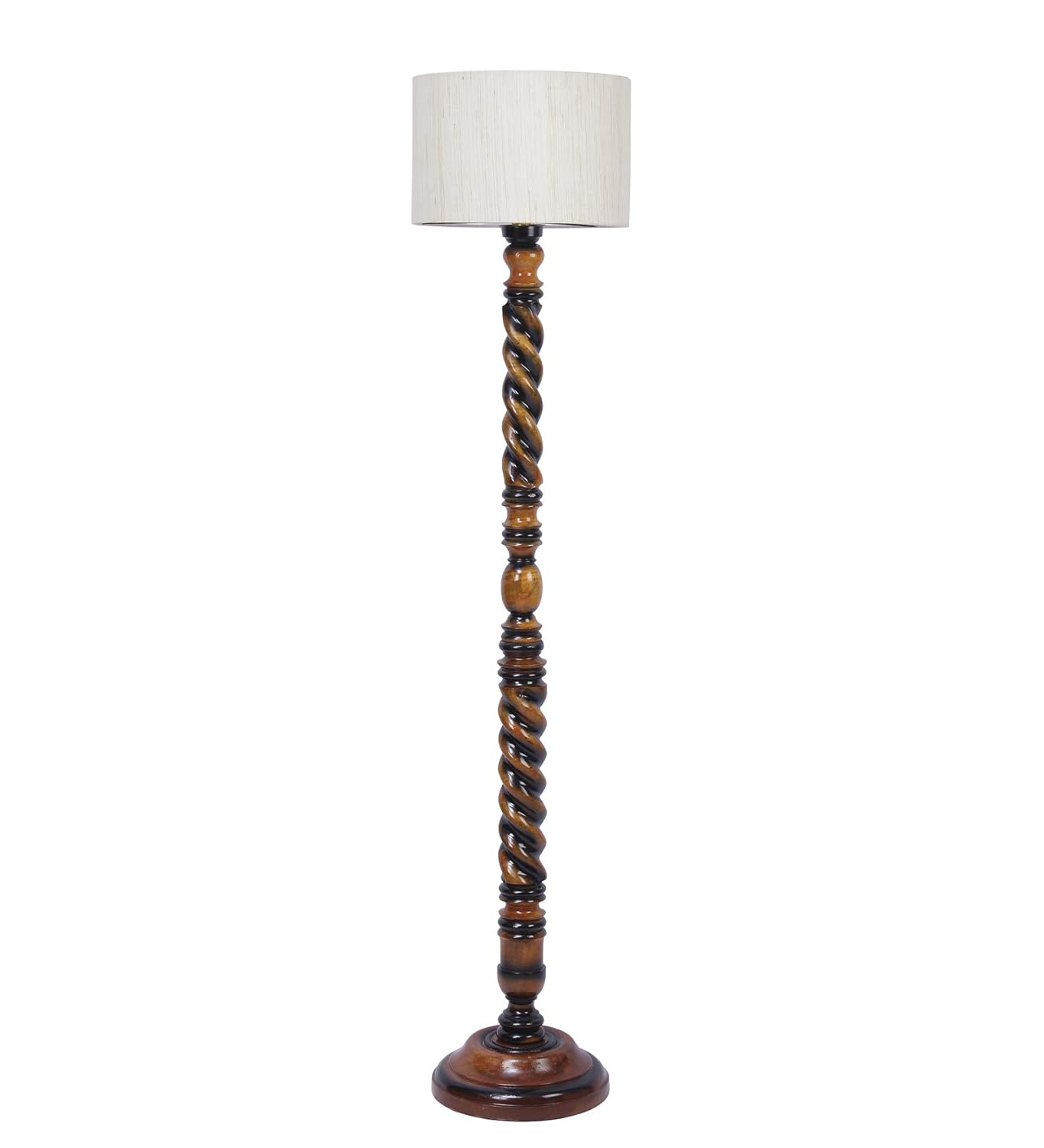 Off-White Cotton Drum Wooden Floor Lamp -1- (12x56.7 inches) -Closed Snake
