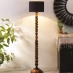 Black Cotton Drum Wooden Floor Lamp -2-(12×56.7inches) -Closed Snake