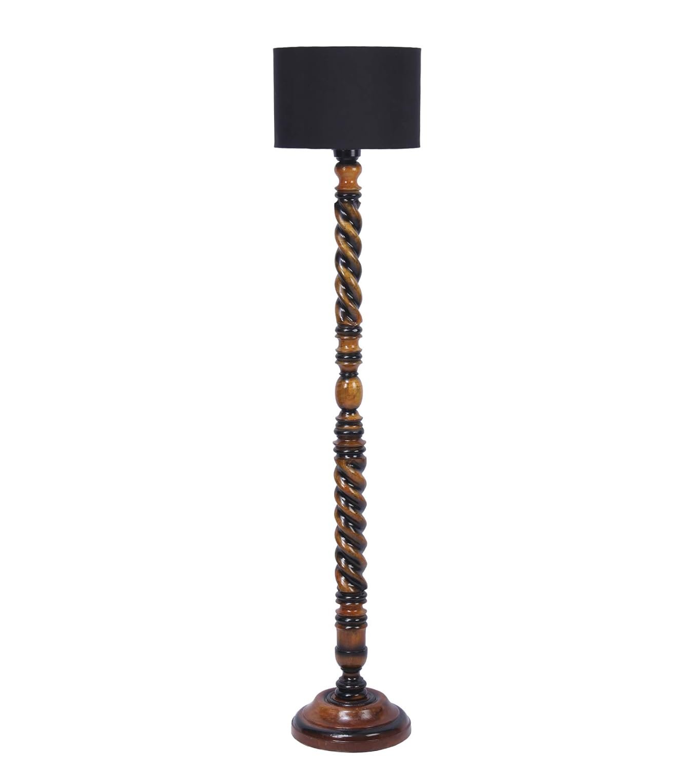 Black Cotton Drum Wooden Floor Lamp -2-(12x56.7inches) -Closed Snake