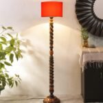 Orange Cotton Drum Wooden Floor Lamp -4-(12×56.7 inches) -Closed Snake