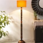 Yellow Cotton Drum Wooden Floor Lamp -5-(12×56 .7inches) -Closed Snake