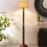 Beige Jute Drum Wooden Floor Lamp -8-(12×56.7inches) -Closed Snake