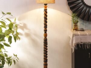 Beige Jute Drum Wooden Floor Lamp -8-(12x56.7inches) -Closed Snake