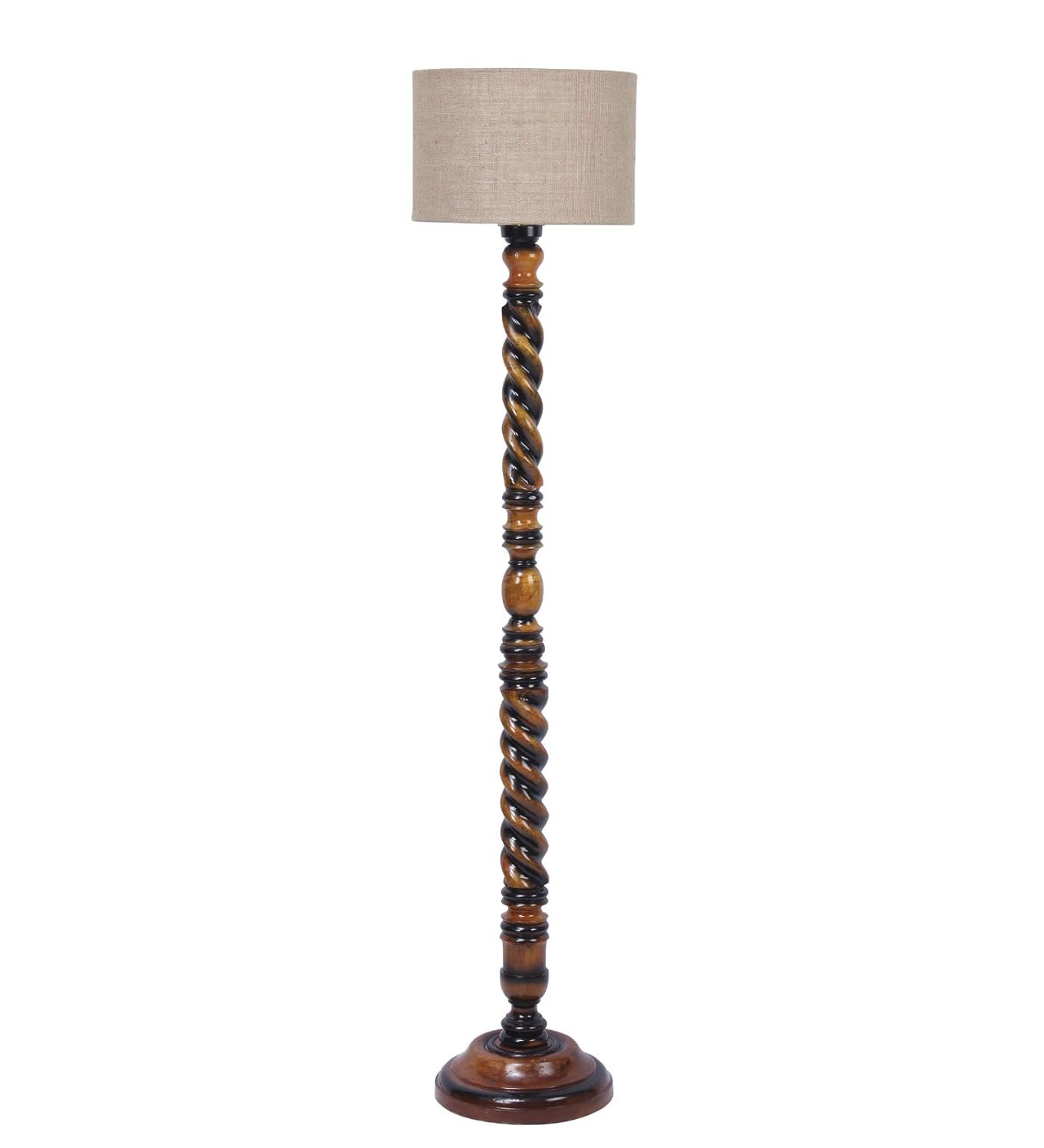 Beige Jute Drum Wooden Floor Lamp -8-(12x56.7inches) -Closed Snake