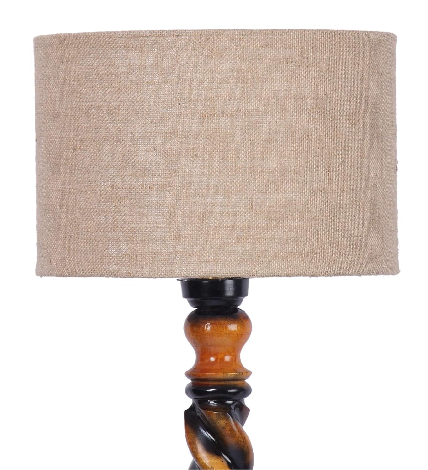 Beige Jute Drum Wooden Floor Lamp -8-(12x56.7inches) -Closed Snake