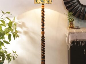 Printed Cotton Drum Wooden Floor Lamp -13-(12x56.7inches) -Closed Snake