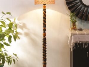 Printed Cotton Drum Wooden Floor Lamp -15 (12x56.7inches) -Closed Snake
