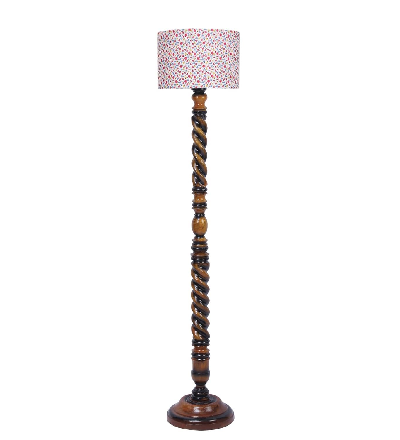 Printed Cotton Drum Wooden Floor Lamp -15 (12x56.7inches) -Closed Snake