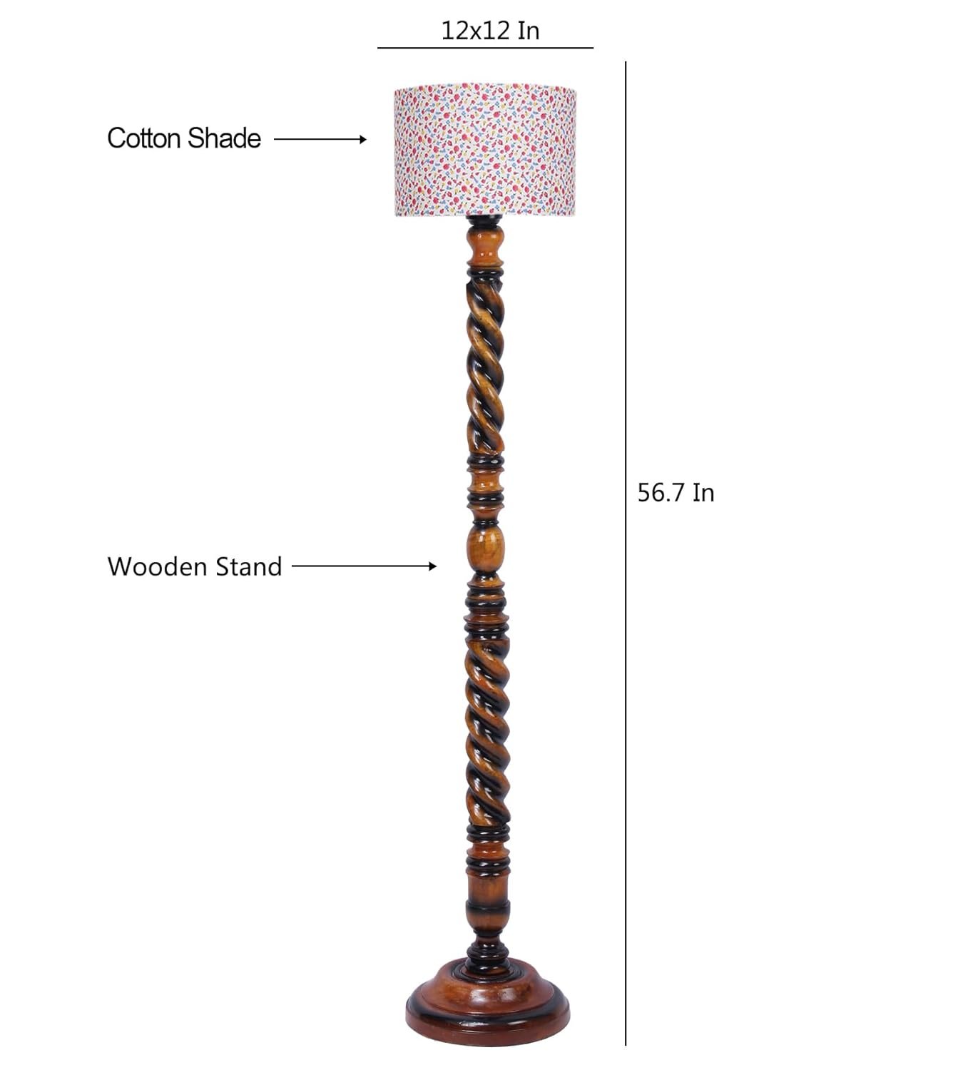 Printed Cotton Drum Wooden Floor Lamp -15 (12x56.7inches) -Closed Snake
