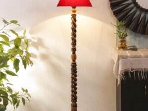 Red Cotton Conical Wooden Floor Lamp -22-(14x55.75inches) -Closed Snake