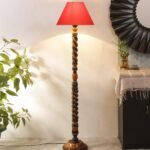 Orange Cotton Conical Wooden Floor Lamp -23-(14×55.75inches) -Closed Snake