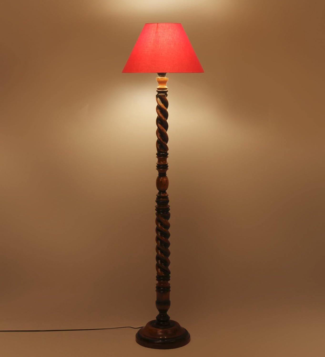 Orange Cotton Conical Wooden Floor Lamp -23-(14x55.75inches) -Closed Snake