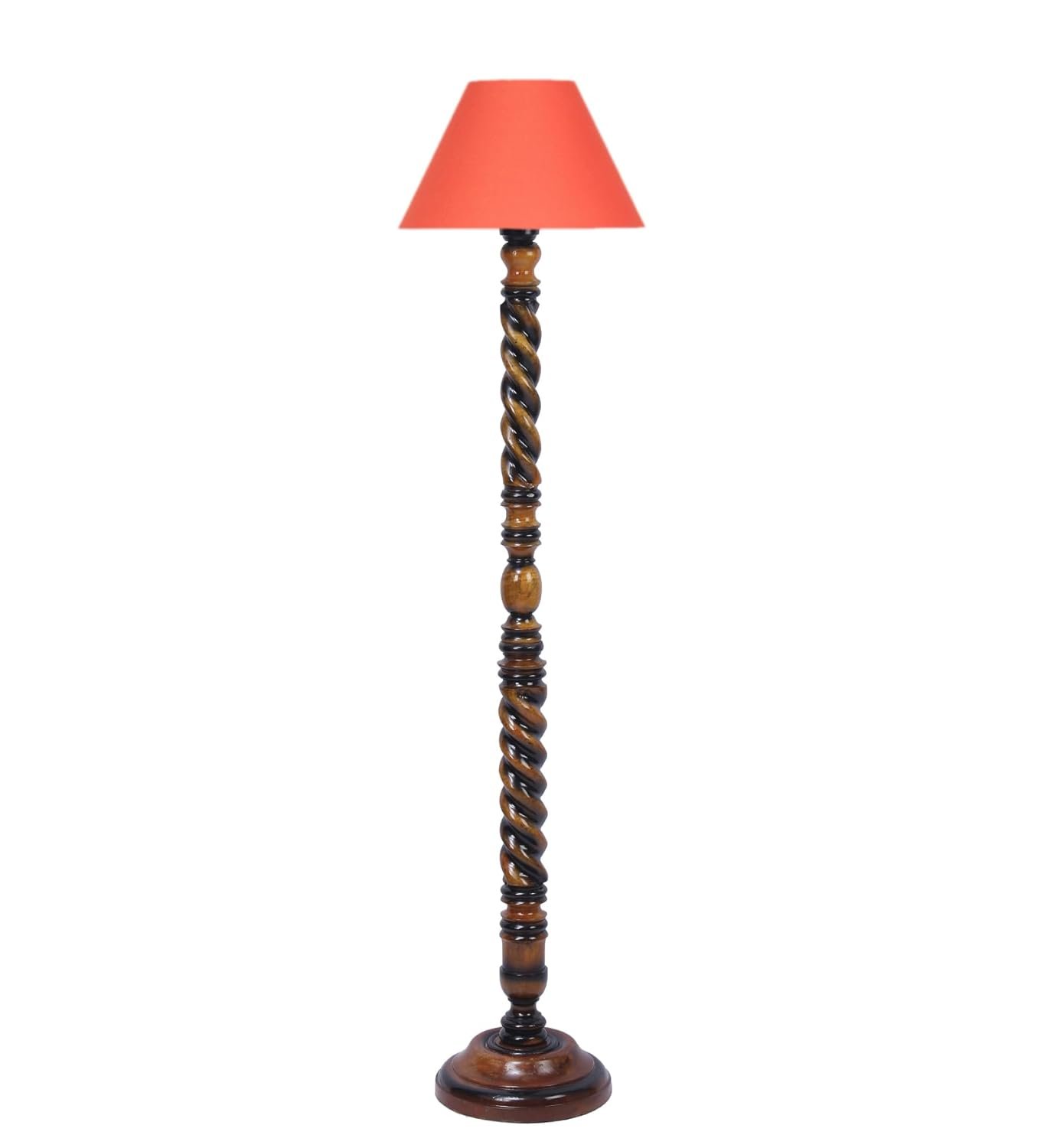 Orange Cotton Conical Wooden Floor Lamp -23-(14x55.75inches) -Closed Snake
