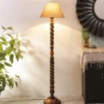 White Jute Conical Wooden Floor Lamp -28-(14×55.75inches) -Closed Snake