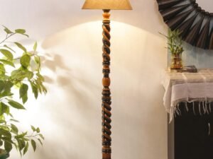 White Jute Conical Wooden Floor Lamp -28-(14x55.75inches) -Closed Snake