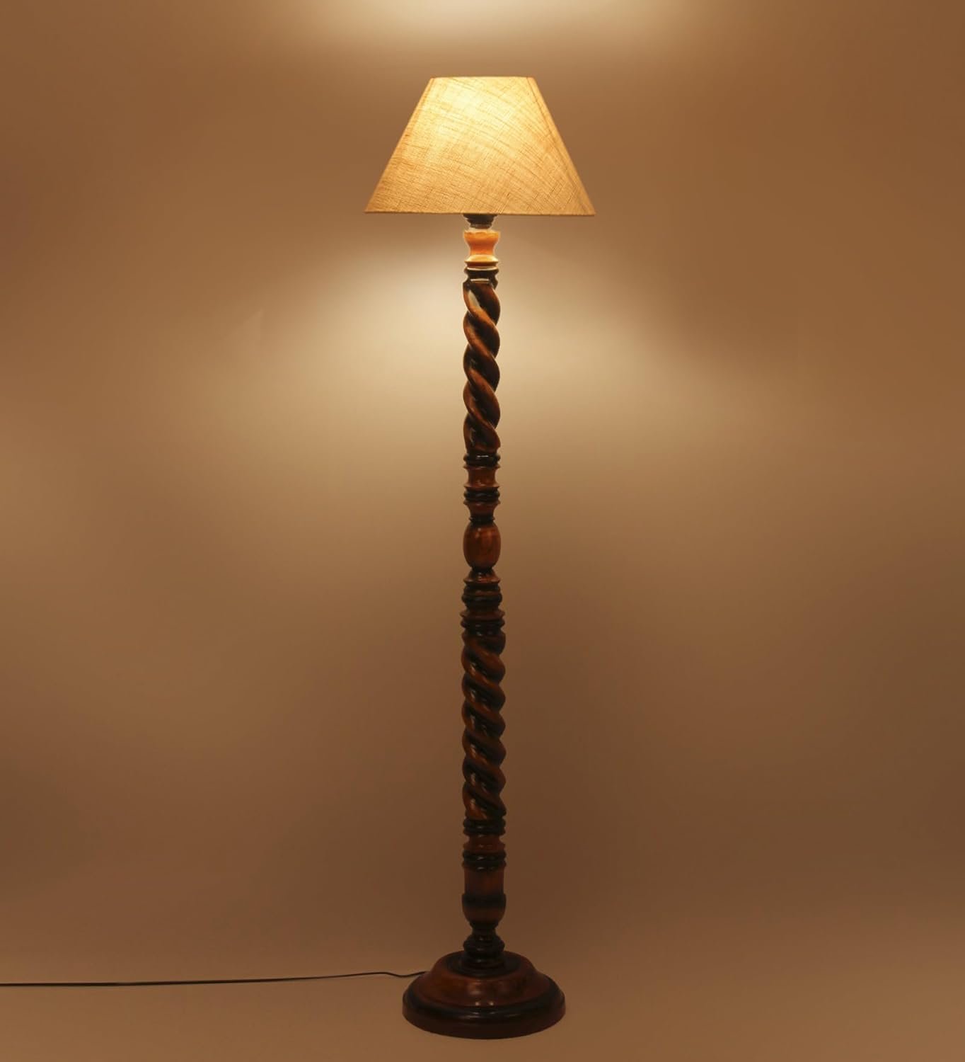 White Jute Conical Wooden Floor Lamp -28-(14x55.75inches) -Closed Snake