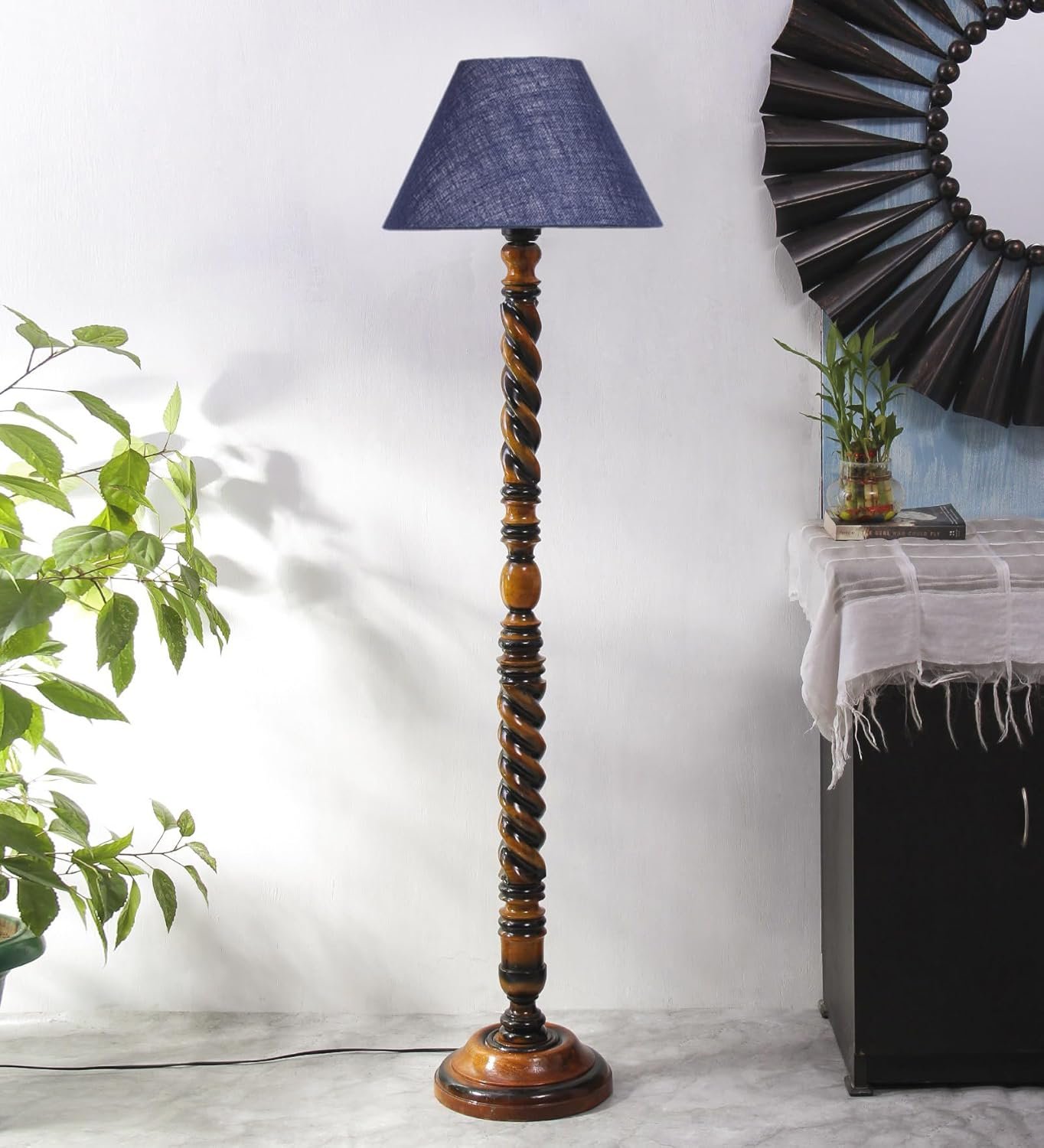 Blue Jute Wooden Floor Lamp -31-(14x55.75inches) -Closed Snake