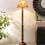 Printed Cotton Conical Wooden Floor Lamp -33-(14×55.75inches) -Closed Snake