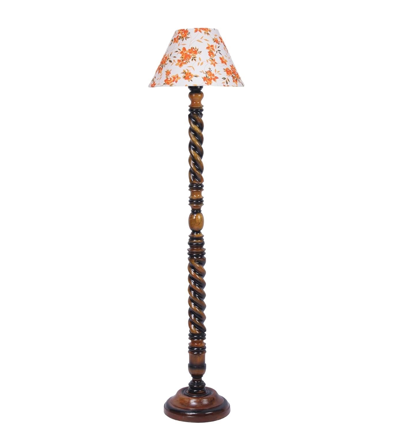 Printed Cotton Conical Wooden Floor Lamp -33-(14x55.75inches) -Closed Snake