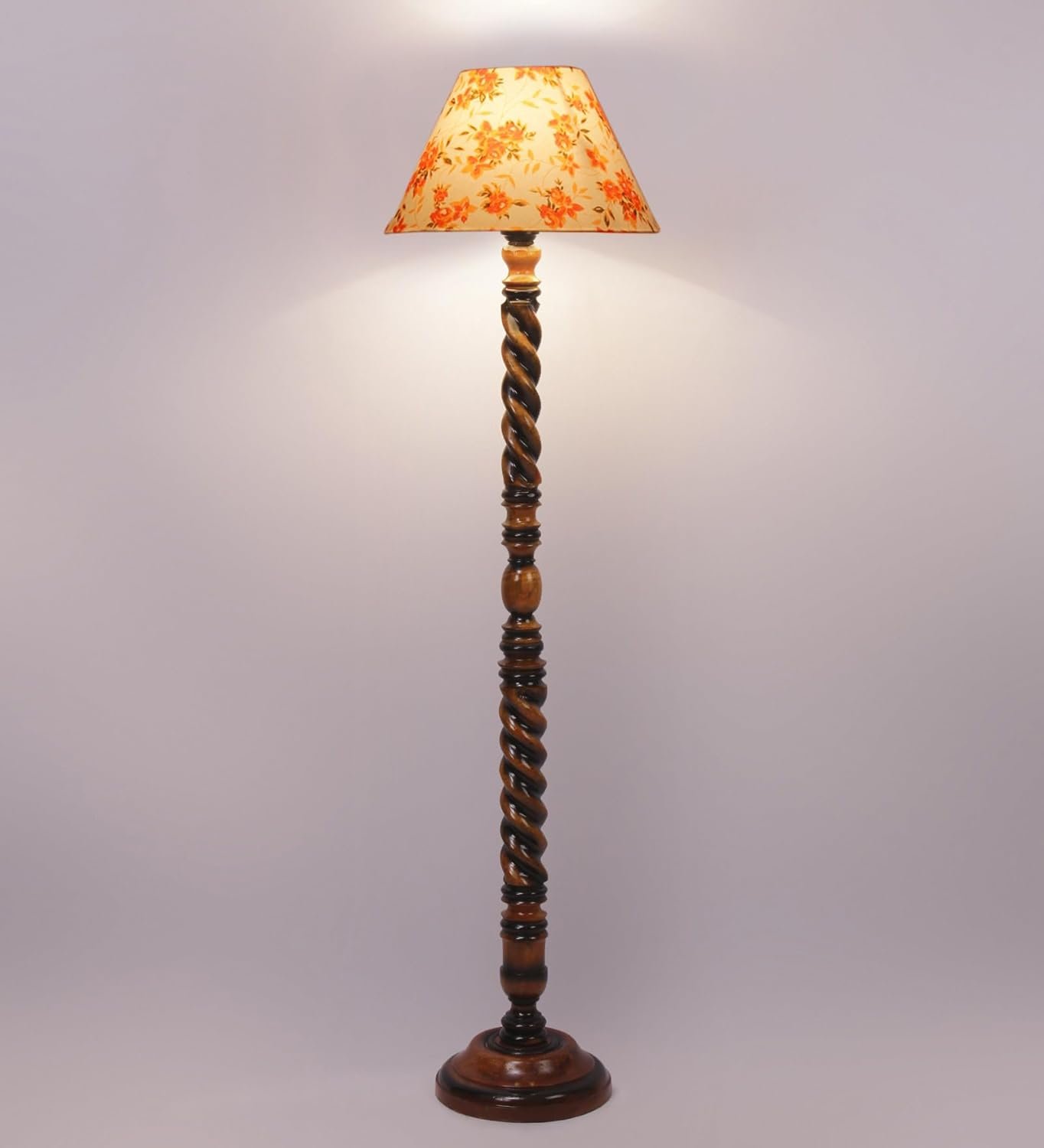 Printed Cotton Conical Wooden Floor Lamp -33-(14x55.75inches) -Closed Snake