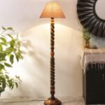 Printed Cotton Conical Wooden Floor Lamp -34(14×55.75inches) -Closed Snake