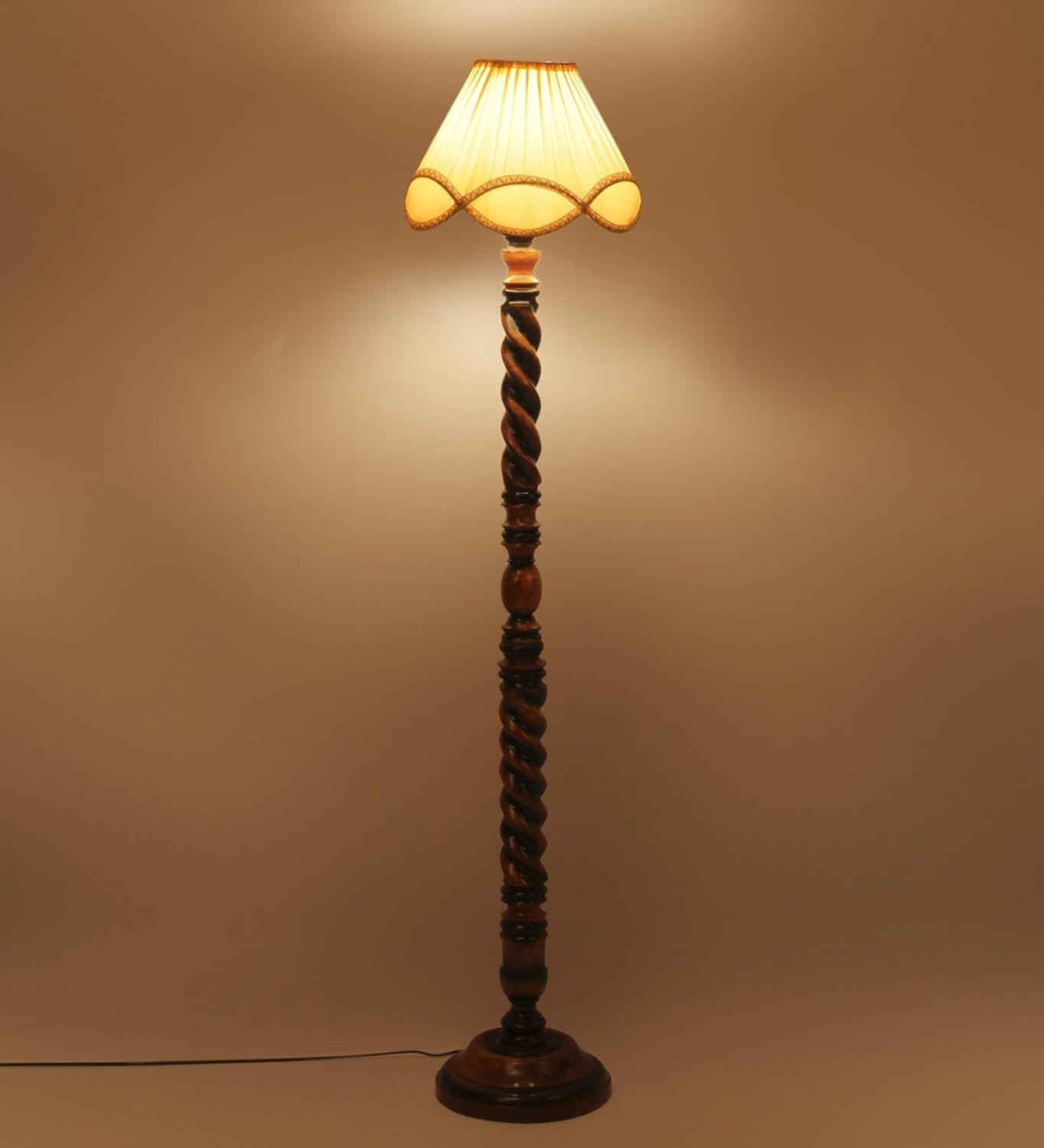 Vintage Cotton Shade Wood Floor Lamp -41-(12x54.8inches)-Closed Snake
