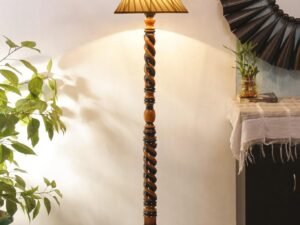 Cross Pleated Cotton Wooden Floor Lamp -43-(12x54.8inches)-Closed Snake