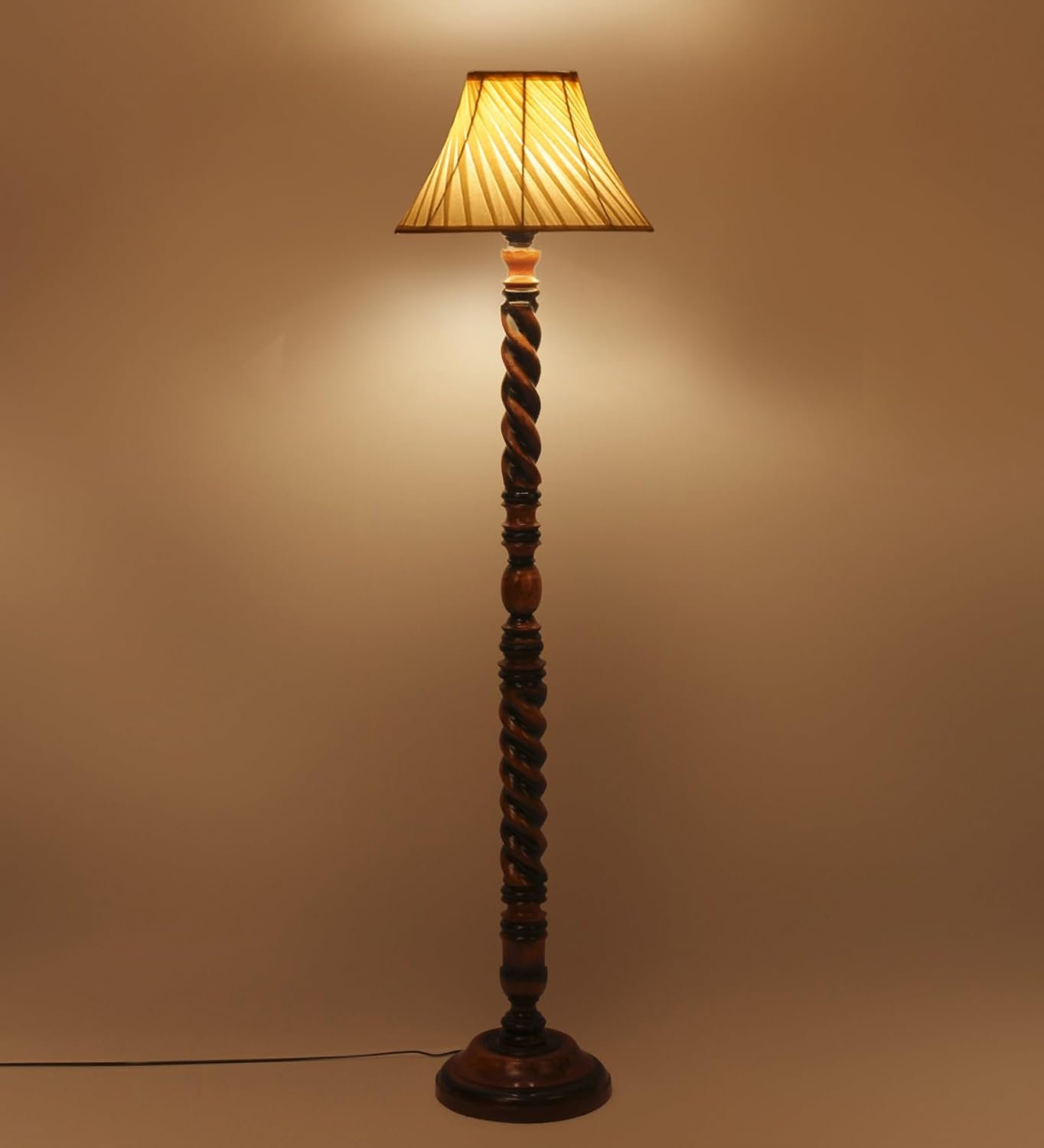 Cross Pleated Cotton Wooden Floor Lamp -43-(12x54.8inches)-Closed Snake