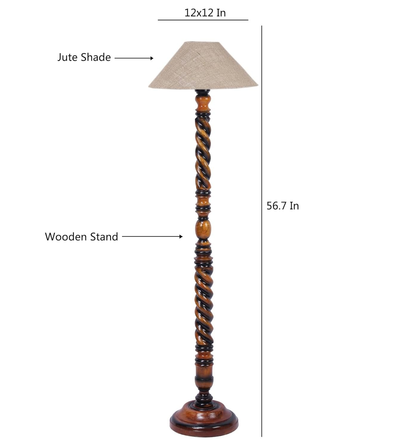 Beige Jute Coolie Floor Lamp -45-(13x53.75 Inches)-Closed Snake