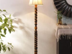 Soft Back Cotton Off-White Wooden Floor Lamp -53(12x56 Inches)-Closed Snake