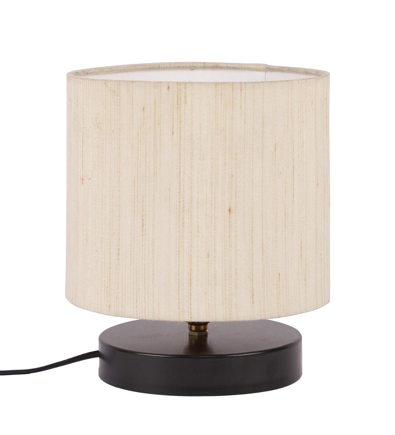 Off White Cotton Shade Lamp with Black Wood Base for Decoration/Office/Home/Gifting/Study for Decoration/Office/Home/Gifting/Study -(7x7x7) Inches -